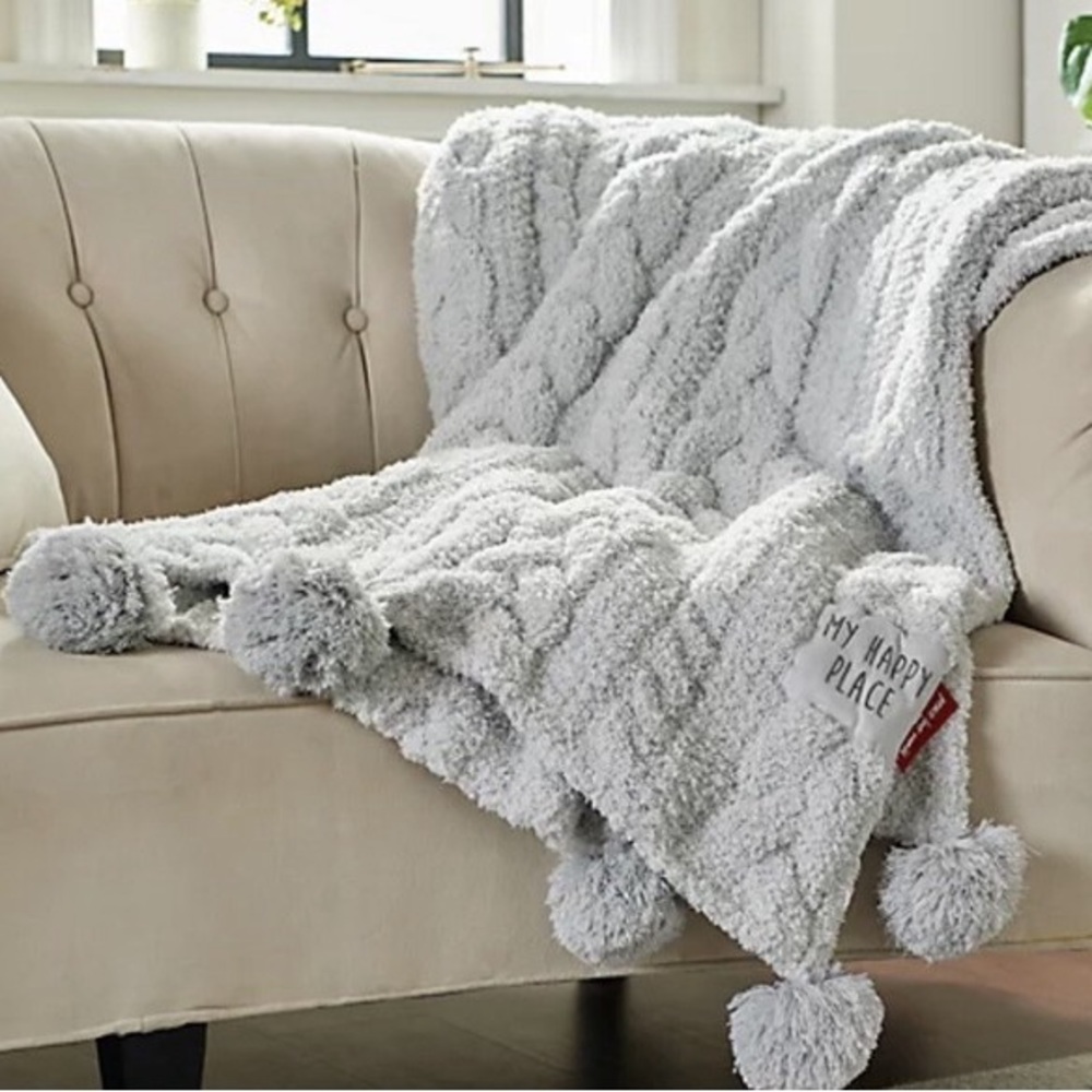 Peace Love World Blue Jade Pom-Pom Throw